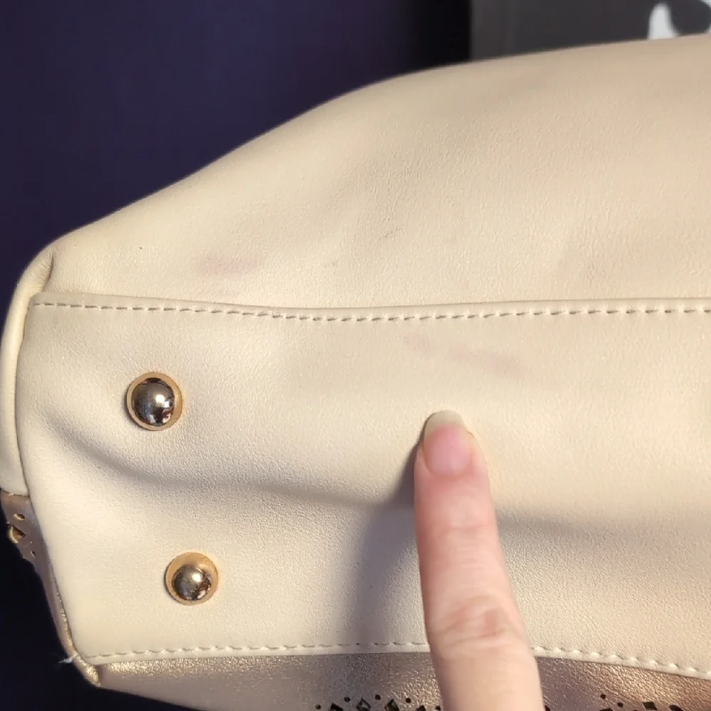 Classic Beige Tote with Rose Gold Metallic Accents - Picture 10 of 14